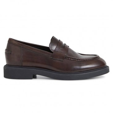 elevator shoes for women - women's shoes with hidden heel - Dark brown leather loafer shoes 6CM / 2.36 Inches