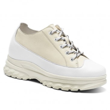 Casual Platform Shoes Women - Light Beige Elevator Shoes For Women 2.76 Inches