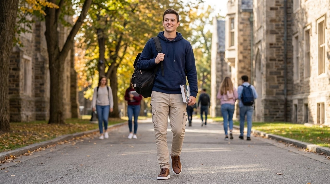 student wearing elevator shoes